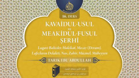 16. Ders: Lugavi Bahisler. Hakikat, Mecaz (Devam), Lafızların Delaleti, Nas, Zahir, Mücmel, Mübeyyen